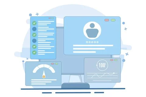 Flat illustration concept of usability testing, QA engineering, developer. Illustrazione stock