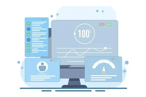 Flat illustration concept of usability testing, QA engineering, developer. Stock Illustration
