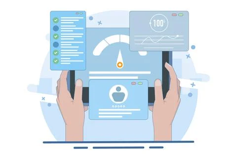 Flat illustration concept of usability testing, QA engineering, developer. Stock Illustration