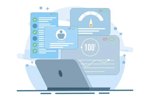 Flat illustration concept of usability testing, QA engineering, developer. 库存插图