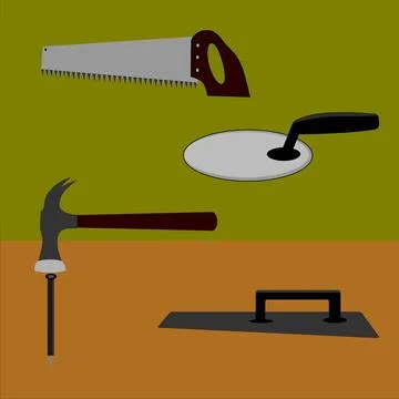 Flat Illustration of Construction Tools Set Including Saw, Hammer Illustrazione stock