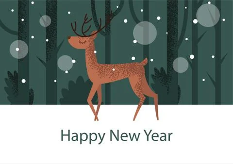 Flat illustration with deer standing Stock Illustration
