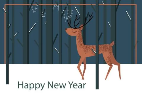 Flat illustration with deer standing Stock Illustration