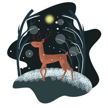 Flat illustration with deer standing Stock Illustration