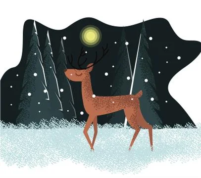 Flat illustration with deer standing Stock Illustration