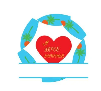 A flat illustration featuring i love summer badge with split bar frame with r Stock Illustration