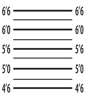 A flat illustration featuring mugshot height chart with height scale, measure Stock Illustration