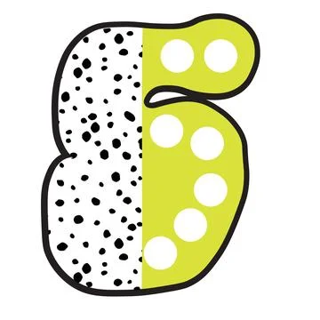 A flat illustration featuring number 5 with number 5, black specks, polka dot Stock-Illustration