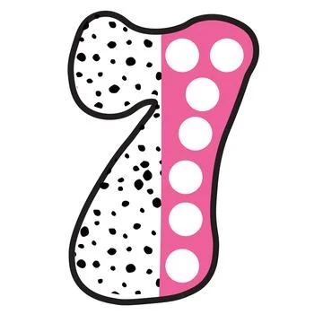 A flat illustration featuring number 7 with number 7, black specks, polka dot Stock-Illustration