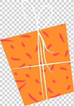 Flat illustration is featuring orange gift box with red strokes and white bow on Stock Illustration