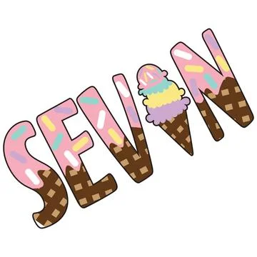 A flat illustration featuring word seven in ice cream theme lettering with le Stock Illustration