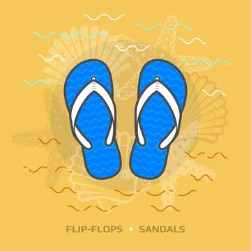Flat illustration of flip flops against yellow background Stock Illustration