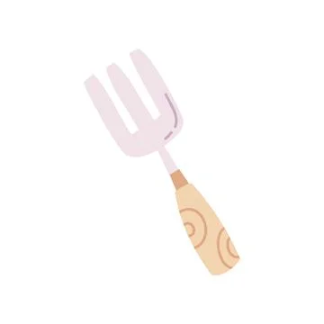 Flat illustration of a garden fork tool with wooden handle. Perfect for Stock Illustration