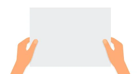 Flat illustration of hands holding a sheet of paper with place for text on a  Stock Illustration