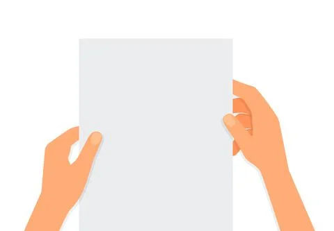 Flat illustration of hands holding a sheet of paper with place for text on a  Stock Illustration