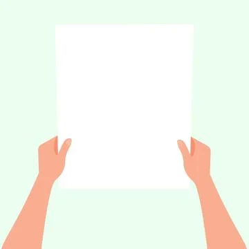 Flat illustration of hands holding a sheet of paper with place for text Stock Illustration