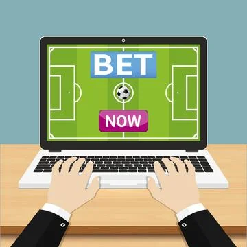 Flat illustration of human hand using laptop for online betting イラスト素材