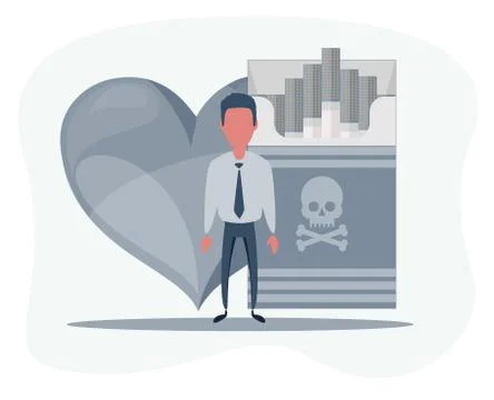 Flat illustration of a human, heart and cigarette concept of risk of the Stock Illustration