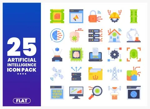 Flat illustration icons of artificial intelligence concepts. Stock Illustration