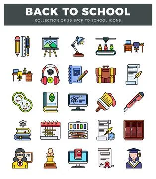 Flat illustration icons for back to school collection. subject education wi.. Stock Illustration