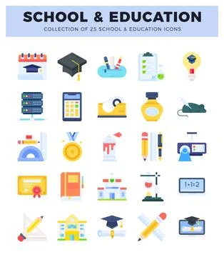 Flat illustration icons collection for school and education with diverse le.. Stockillustratie