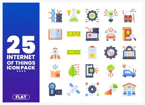 Flat illustration icons of Internet of Things technology and concepts. Stock Illustration
