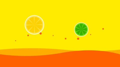 A flat illustration of a lemon and lime slice floating on a yellow background Stock-Footage 336263174