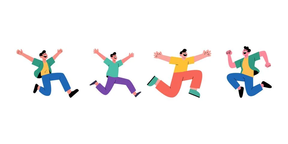 Flat illustration of man jumping for joy Stock Illustration