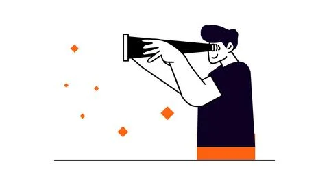 Flat illustration of man looking through telescope, Person searching for oppo Stock Illustration