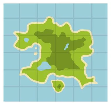 Flat illustration map with white border; fictional fantasy island in the midd Stock Illustration