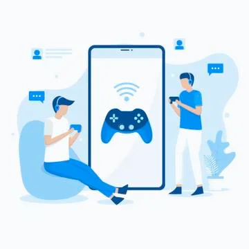 Flat illustration of playing mobile video games Stock Illustration
