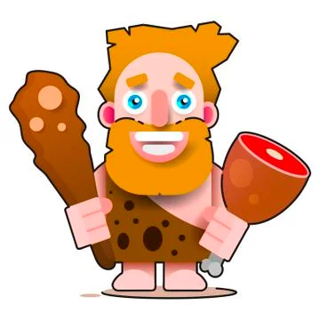 A Flat Illustration Of A Primitive Man. Flat Cartoon Vector Illustration. Foo Stockillustratie