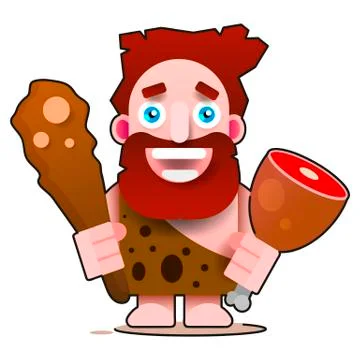 A Flat Illustration Of A Primitive Man. Flat Cartoon Vector Illustration. Foo Stock Illustration