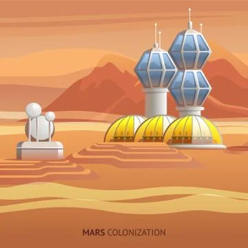 Flat Illustration Scientific Base on Surface Mars Stock Illustration
