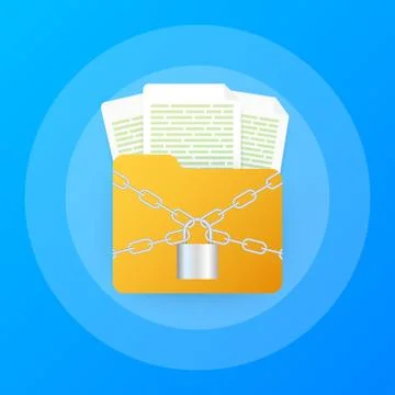Flat illustration of security center. Lock with chain around laptop. Vector s Stock Illustration