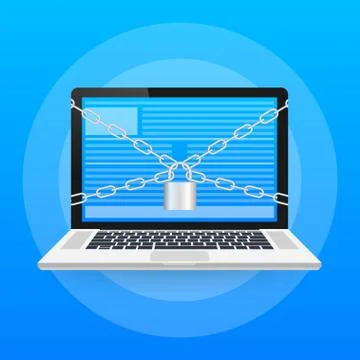 Flat illustration of security center. Lock with chain around laptop. Vector s Illustrazione stock