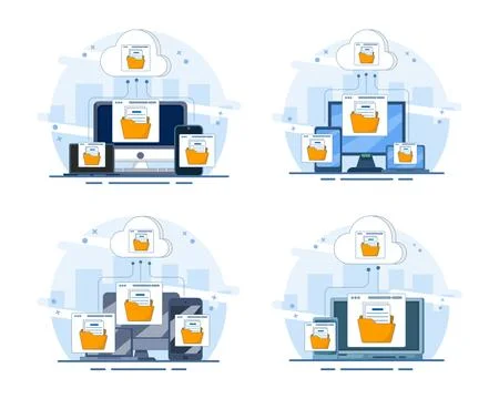 Flat illustration set of cloud computing and storage concepts Stock Illustration