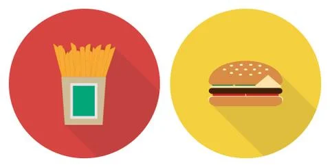 Flat illustration set: French fries and hamburger Stock Illustration