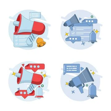 Flat illustration set showing megaphone and tooltip notification illustration Illustrazione stock