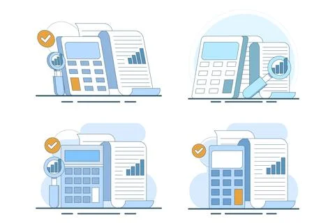 Flat illustration set showing performance analytics and financial reporting Stock Illustration