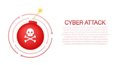 Flat illustration. Shield icon. Abstract icon with red cyber attack. Bomb logo Stock Illustration