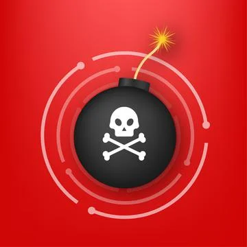 Flat illustration. Shield icon. Abstract icon with red cyber attack. Bomb logo イラスト素材