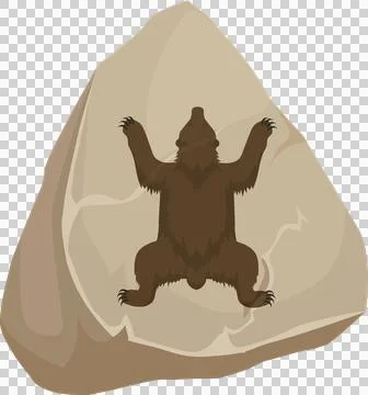 Flat illustration is showing brown bear silhouette on beige rock slab, Stock Illustration