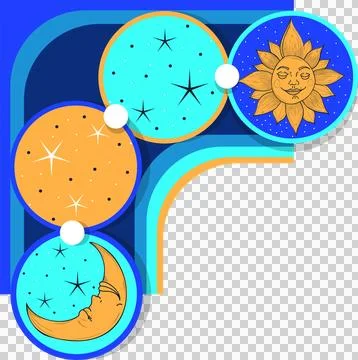 Flat illustration is showing celestial icons linked by band and nodes on Stock Illustration
