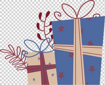 Flat illustration showing gift boxes floating on clear background with ribbon Stock Illustration