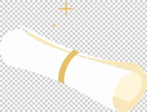 Flat illustration showing rolled parchment with gold band, sparkling stars on Ilustração Stock