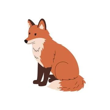 Flat illustration of a sitting red fox, facing sideways. Features orange fur Stock Illustration