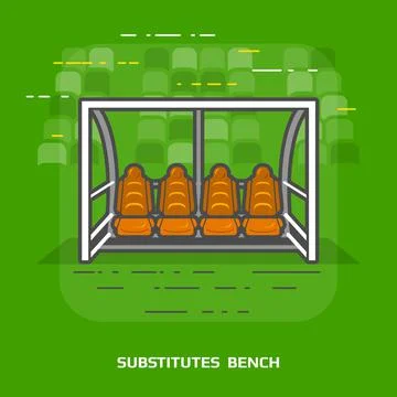 Flat illustration of soccer substitutes bench against green Stock Illustration