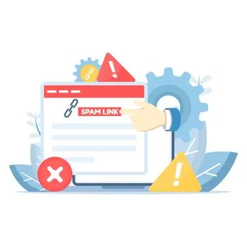 Flat illustration of spam link warning with broken chain, Dangerous link. Stock Illustration
