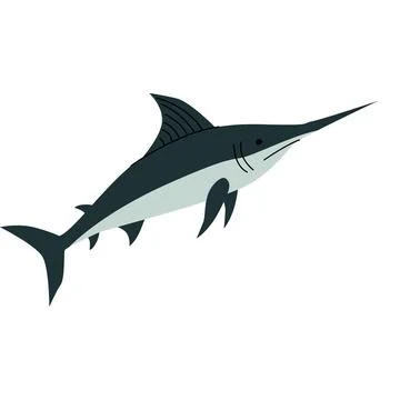 Flat illustration of a swordfish with a long pointed bill and sleek body. Simple Stock Illustration